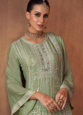 Georgette and Chinon Salwar Suit in Light Pista